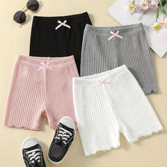 Girls Knit Shorts With Bow - Comfortable Casual Pants for Summer