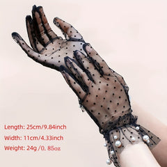 Faux Pearl Decor Mesh Short Gloves For Wedding Bridal