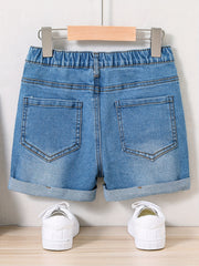 Girls Vintage Style Denim Skinny Shorts Stretchy Slim Fit Casual Summer Shorts