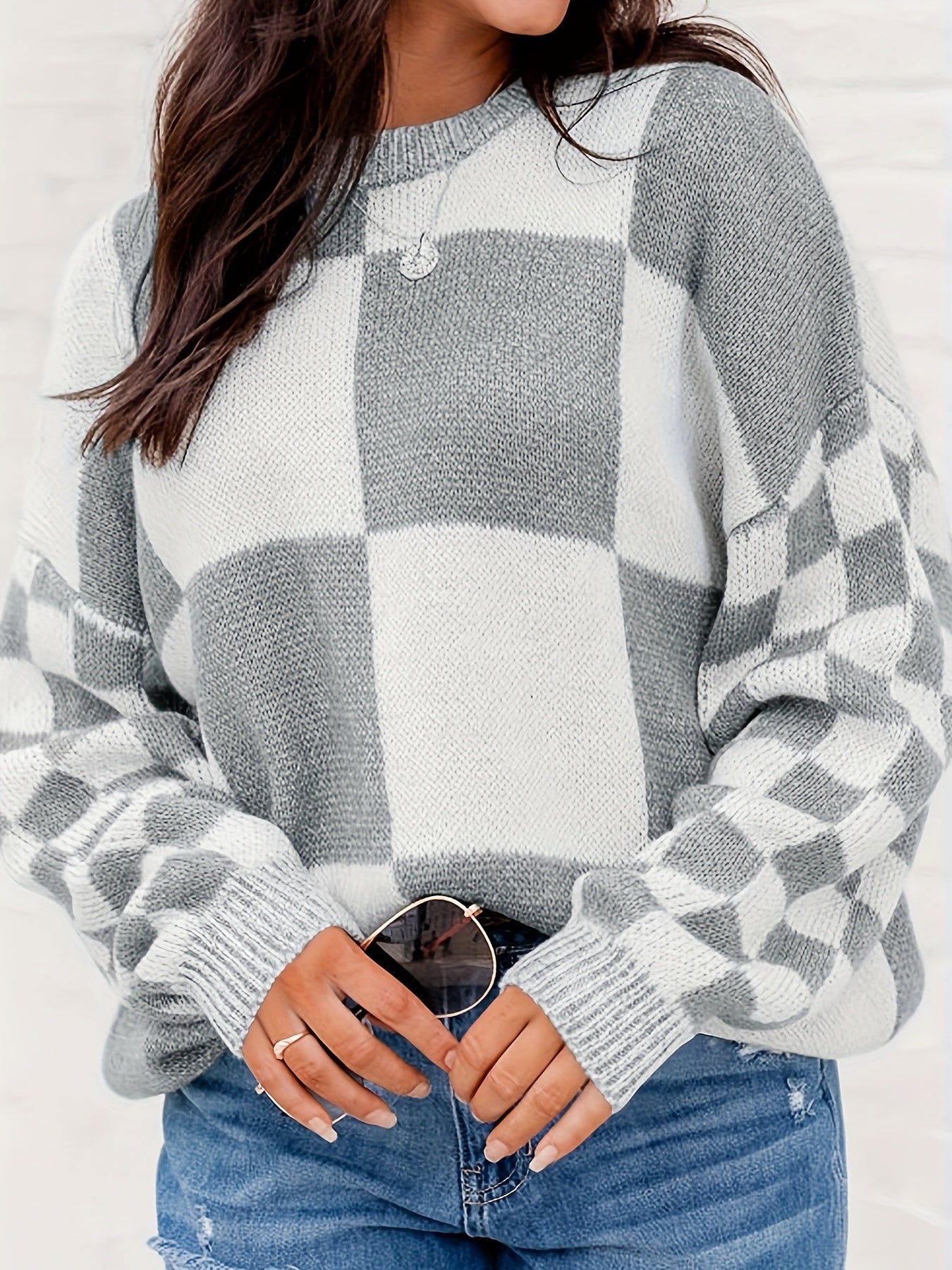 Colorblock Checker Print Sweater