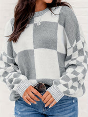 Colorblock Checker Print Sweater