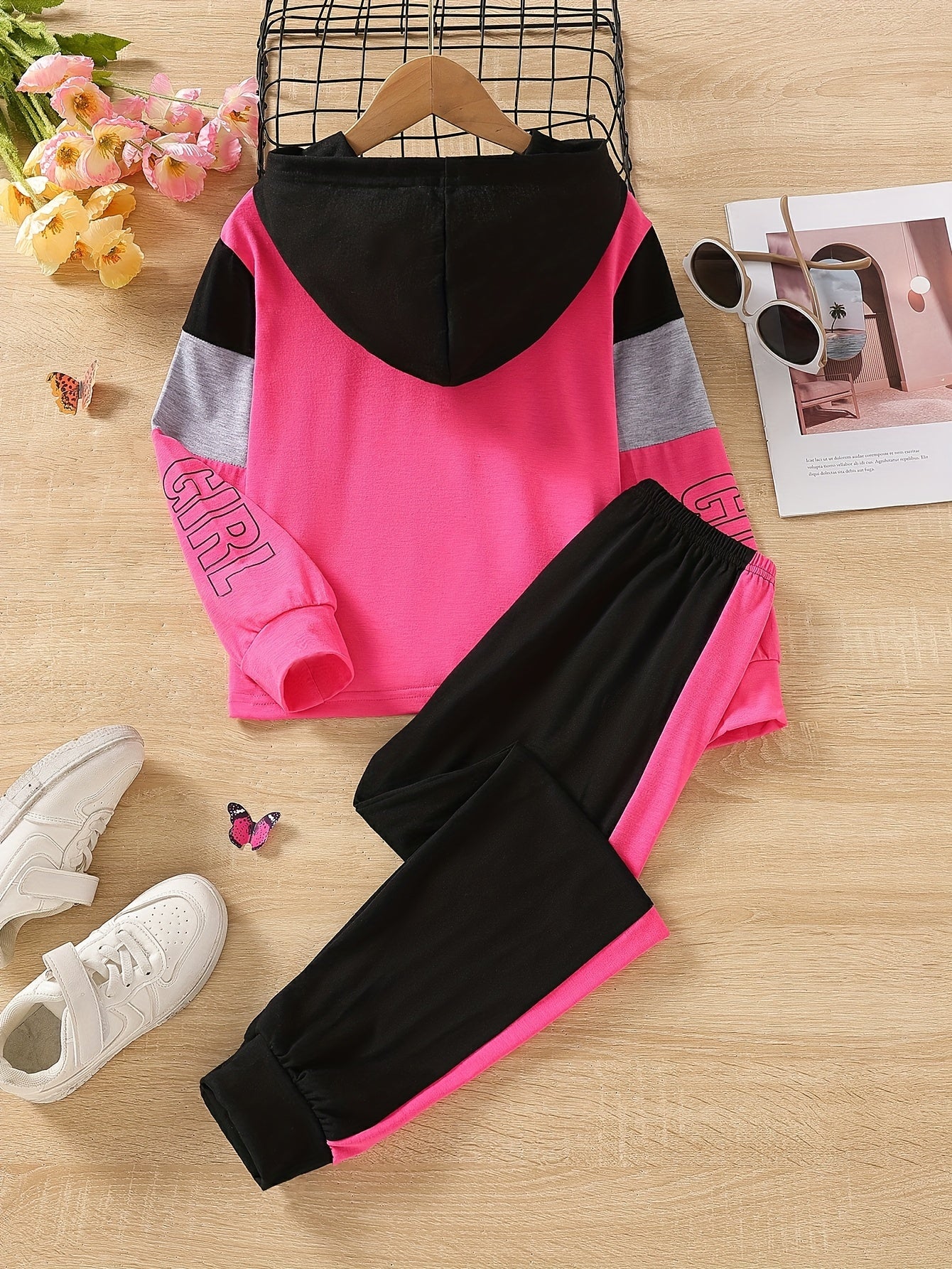 Girls Butterfly Hoodie & Pants Set Casual Outfits Kids Clothing