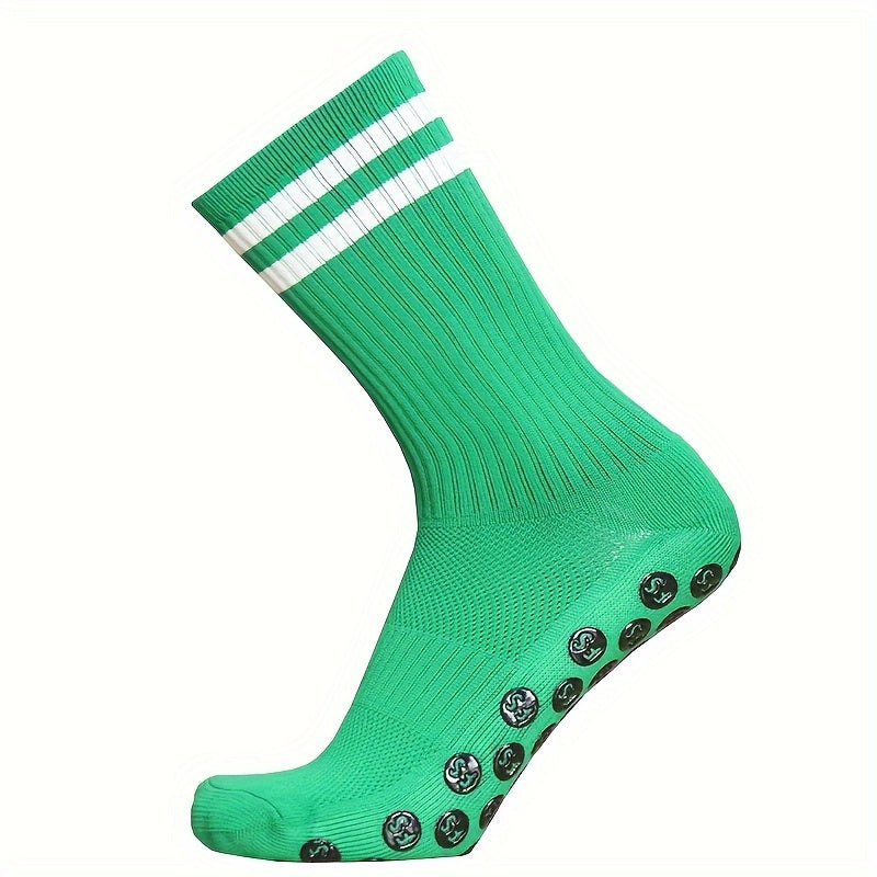 1pair Striped Football Socks Non-slip Soccer Socks Grip Socks