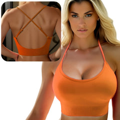 Women's Criss Cross Sports Bra Seamless Wireless Yoga Tops