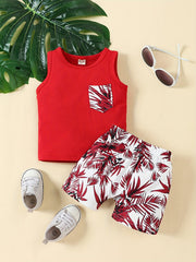 Baby Girls Leaf Print Tank Top & Shorts Set for Summer Beach
