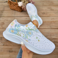 Women's Rhinestone Floral Print Slip-On Sneakers