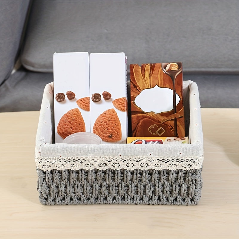 Rattan Woven Storage Basket for Desktop Cosmetics Keys Snacks Coffee Tables