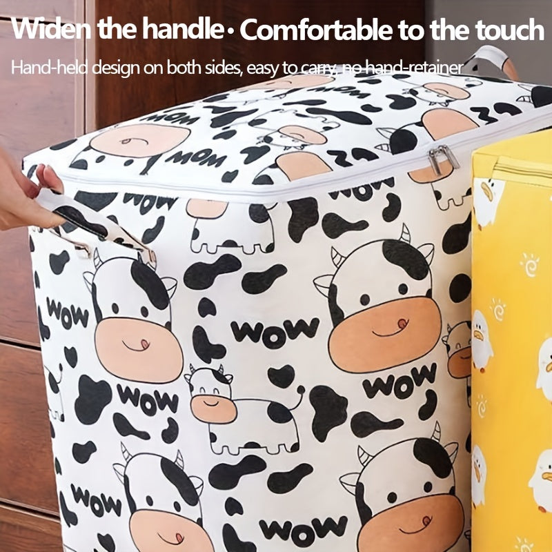 Cartoon Cow Pattern Storage Box Zipper Large Capacity Organizer