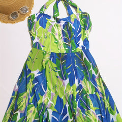 Tropical Print Cross Neck Backless One Piece Swimsuit