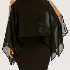 Casual Party Dress Women's Plus Mesh Layered Cut Out Sleeve Midi Dress