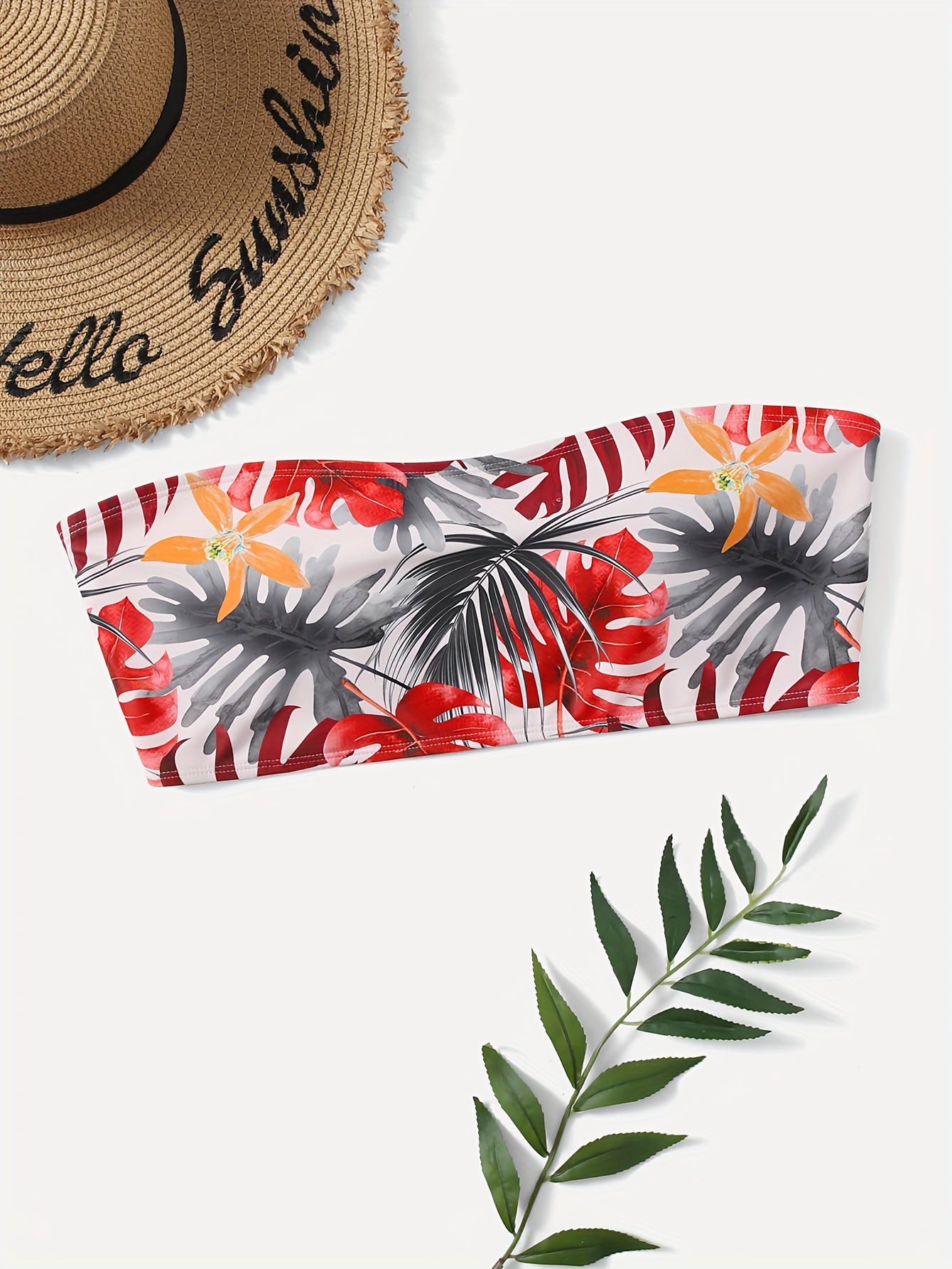 Boho Bikini Top Tropical Print Padded Strapless Swimwear Tube Bra