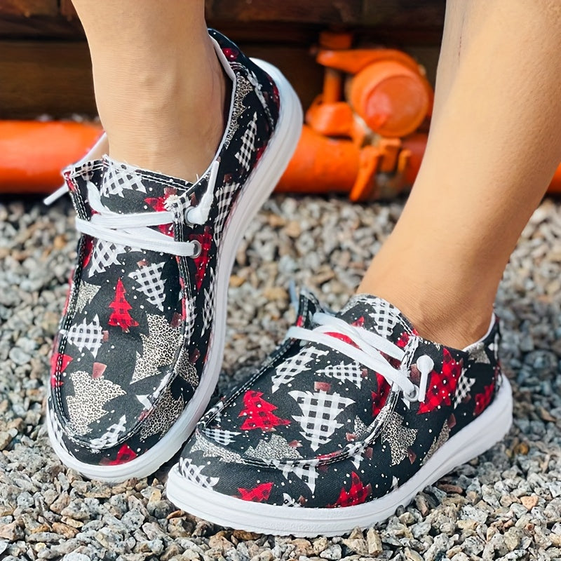 Women's Christmas Tree Pattern Flat Casual Shoes Comfortable Round Toe