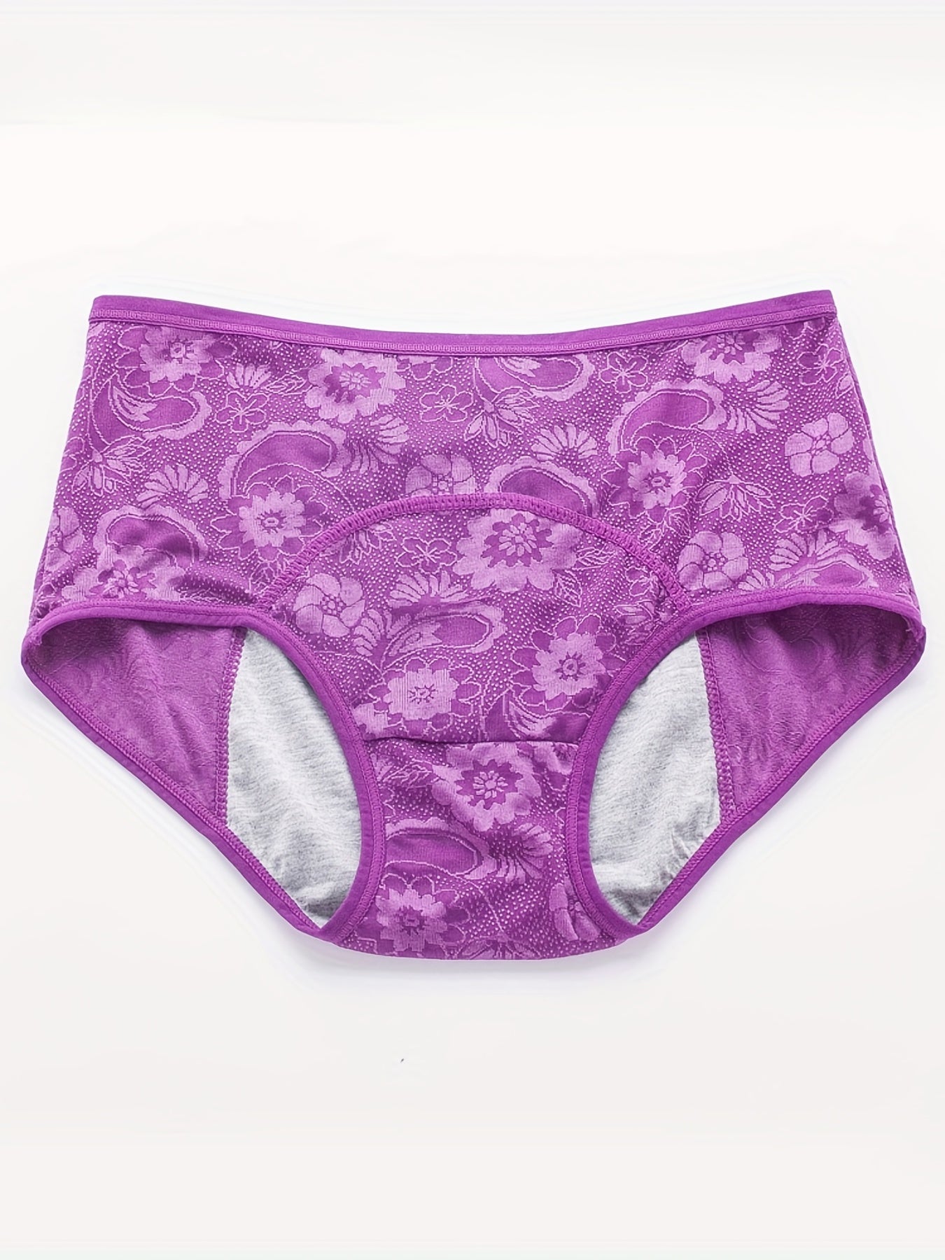 3 Pack Women's Plus Floral Jacquard Mid Waisted Leak Proof Period Briefs Set
