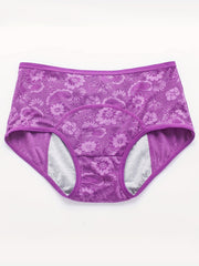 3 Pack Women's Plus Floral Jacquard Mid Waisted Leak Proof Period Briefs Set