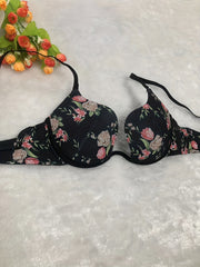 Floral Print Scoop Bra Comfy Push-Up Lingerie