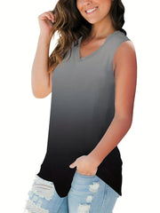 Striped Print Tank Top V Neck Sleeveless Summer Top