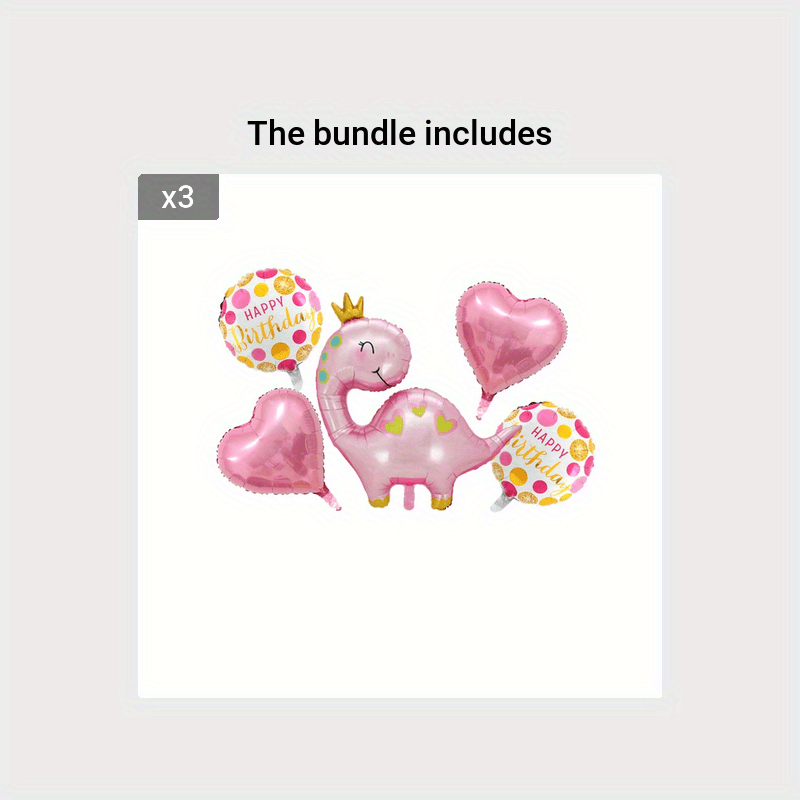 5pcs Pink Crown Dinosaur Balloon Set Birthday Party Decoration