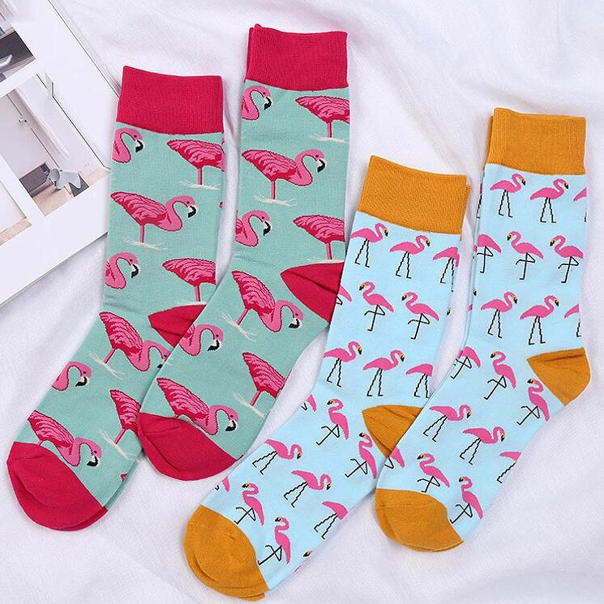 2pairs Flamingo Socks Novelty Christmas Stockings Women's Hosiery