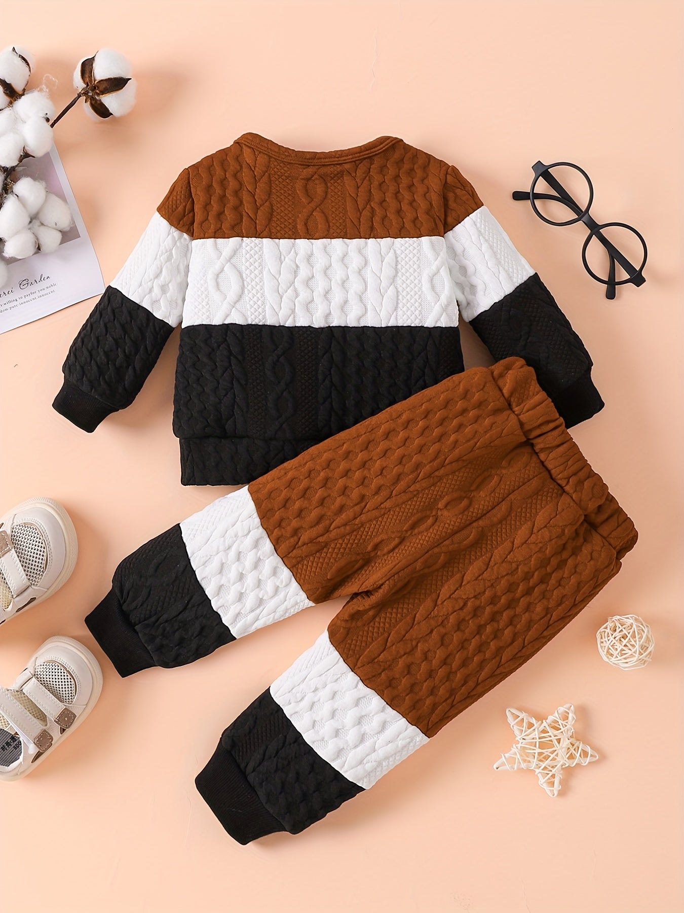 Baby Boy Long Sleeve Twisted Knit Sweatshirt Sweatpants Set