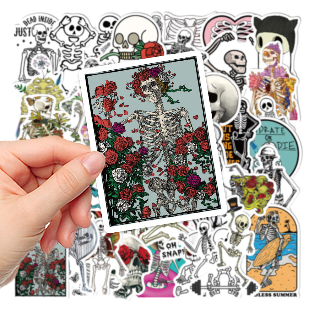 50pcs Skeleton Waterproof Stickers for Laptops Water Bottles