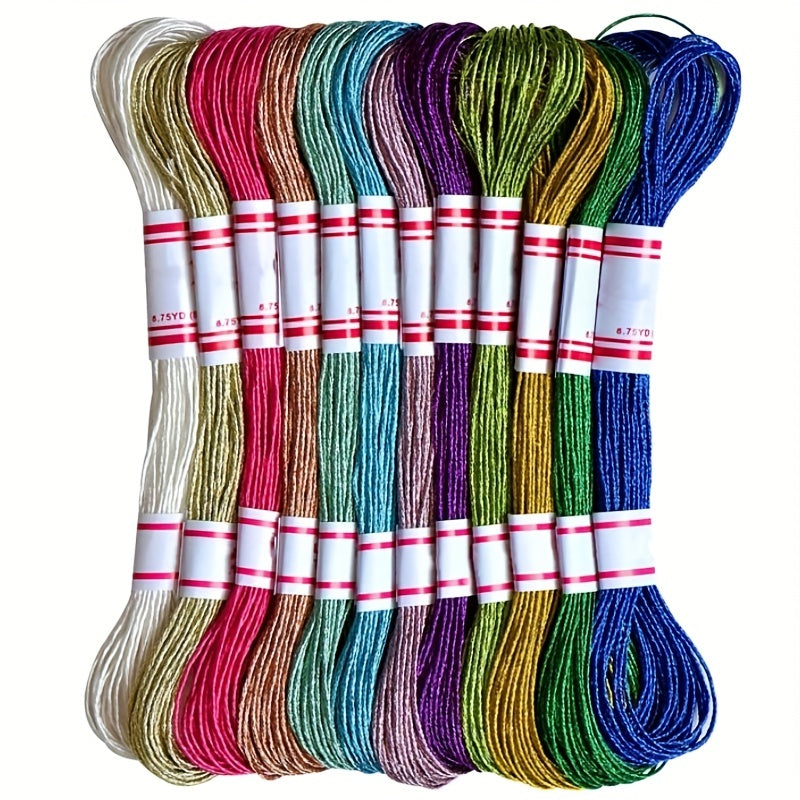 12 Colors Metallic Embroidery Thread Set for Craft Needlework Hand Embr