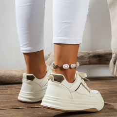 Women's Faux Leather Flat Skate Shoes Lace Up Casual Sneakers