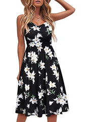 Floral Print V-neck Spaghetti Dress Backless Cami Dress