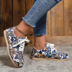 Cow & Sunflower Print Sneakers Casual Lace Up Shoes