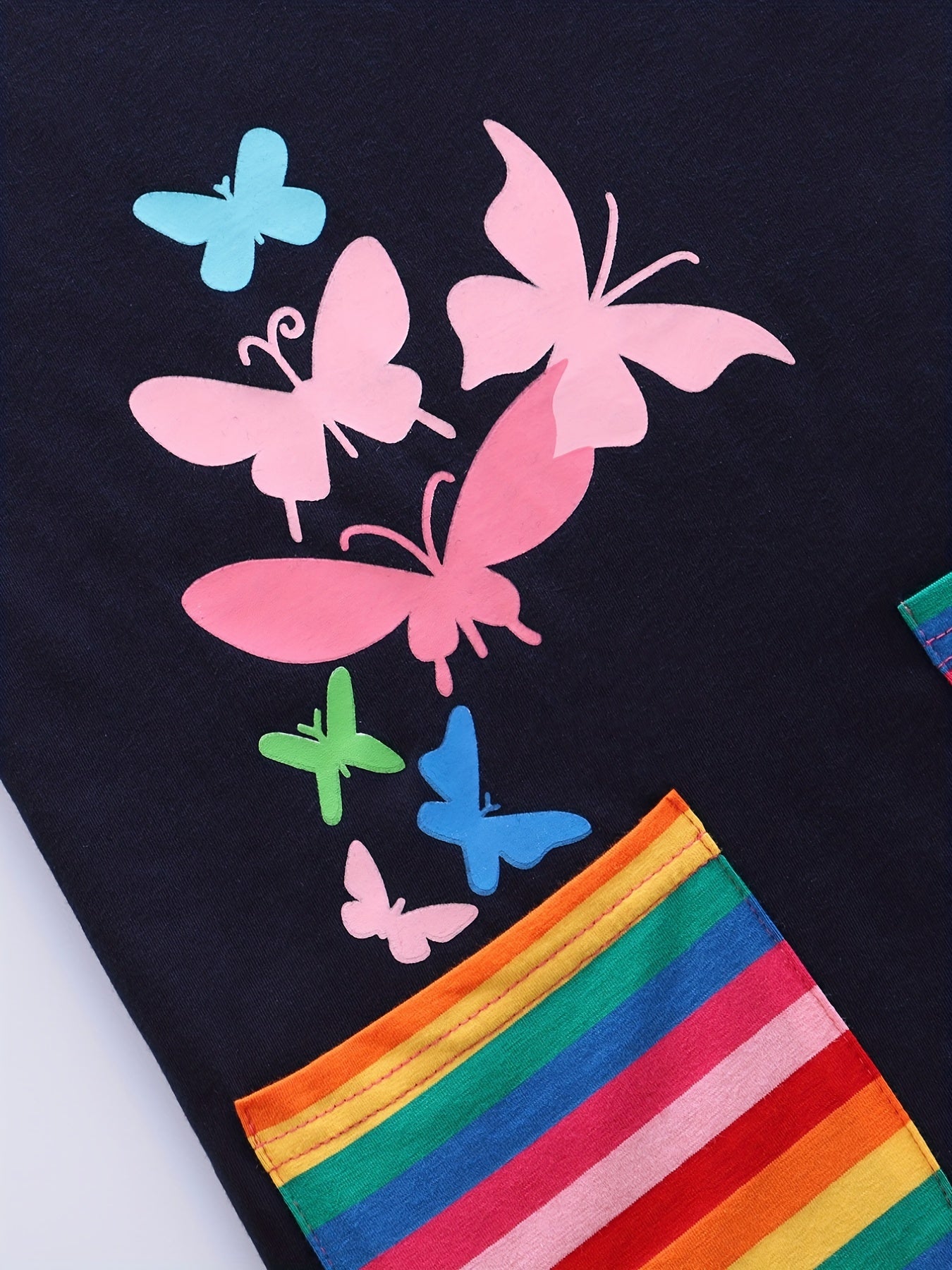 Toddler Girls Butterfly Graphic Rainbow Pocket Cotton Dress