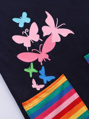 Toddler Girls Butterfly Graphic Rainbow Pocket Cotton Dress