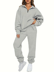 Zip Up Pullover Top & Joggers Set for Women