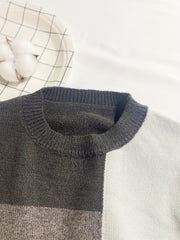 Boys Block Sweater Round Neck Stretch Knit Pullover Top