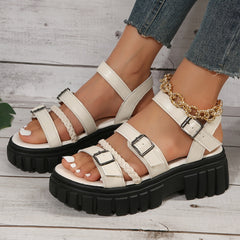 Women's Buckle Platform Sandals Braided Straps Outdoor Sandals