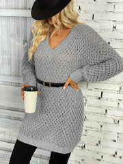 Solid Knit Sweater V Neck Long Sleeve Solid Sweater Women's Clothing