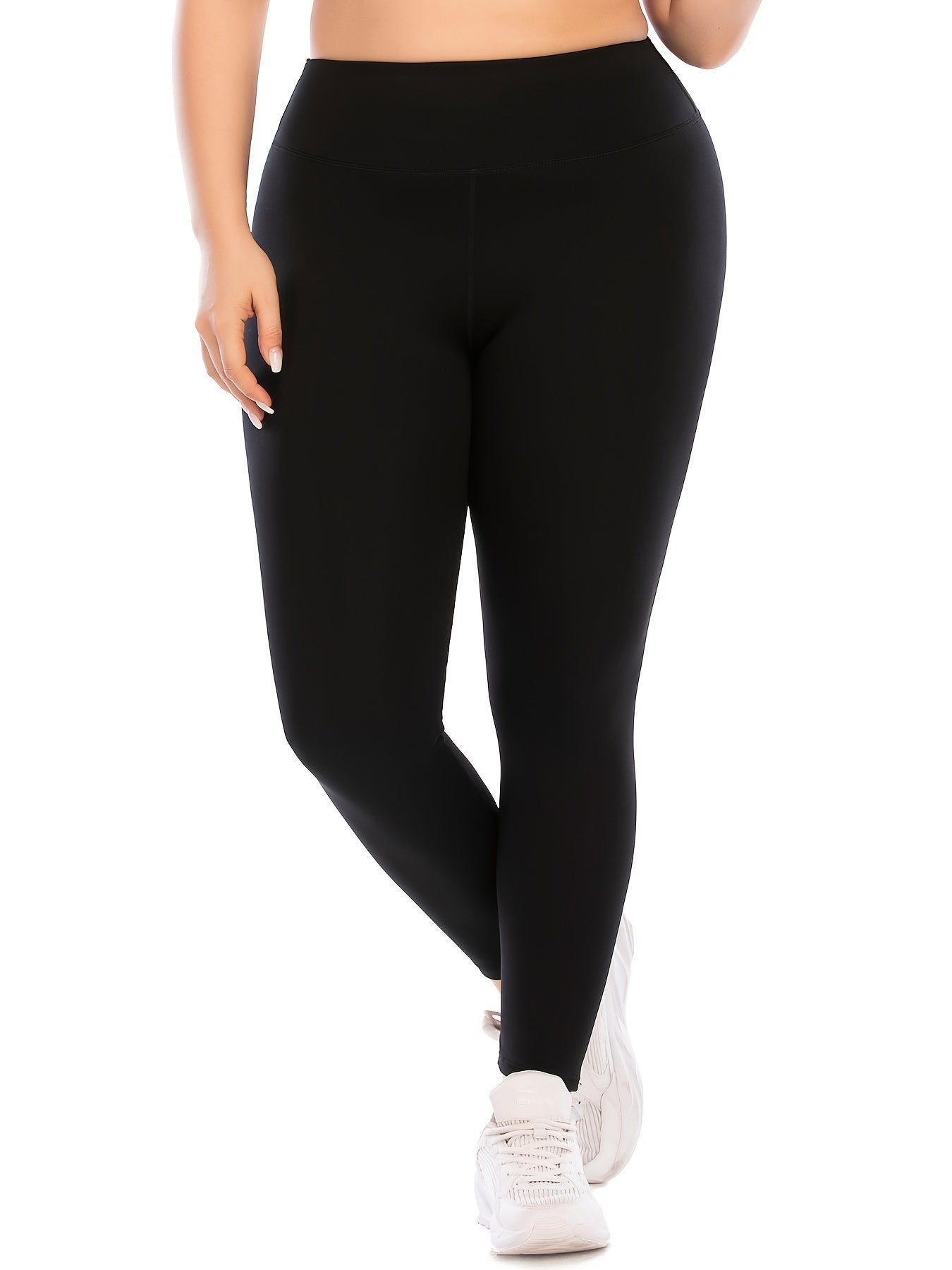 Solid Plus Size Yoga Leggings with Pocket