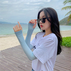 Women's Ice Viscose Sunscreen Arm Protection Sleeve with Thumb Hole