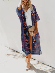 Floral Print Batwing Sleeve Cover Up
