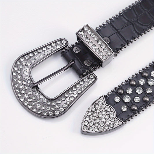 Hip Hop Street Style Diamond Inlaid Leather Belt for Men and Women