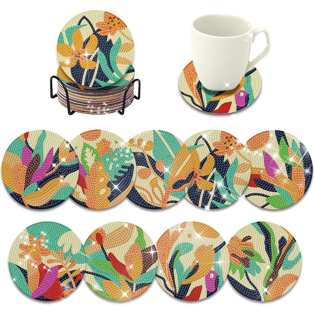 9pcs Leaves Rhinestone Coasters with Holder DIY Art Craft Supply