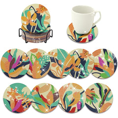 9pcs Leaves Rhinestone Coasters with Holder DIY Art Craft Supply