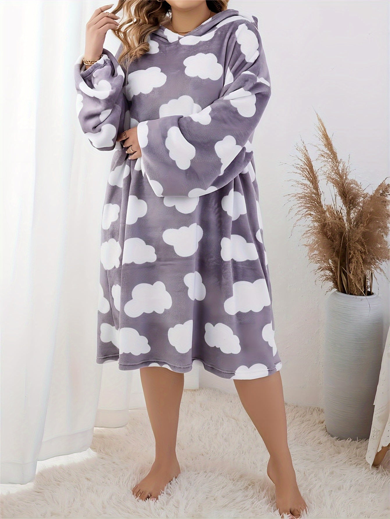 Cloud Pattern Hooded Oversized Blanket Loungewear Dress