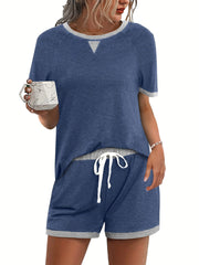 2-Piece Triangle Pattern Sports Suit Crew Neck T-shirt & Drawstring Shorts