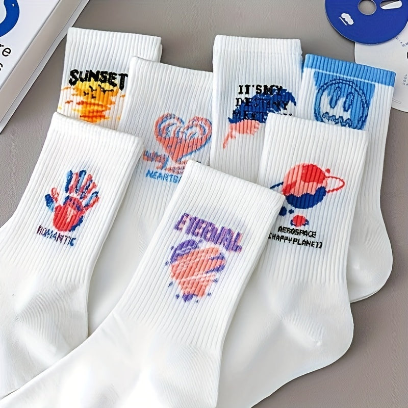 7 Pairs Women's Mixed Pattern Mid Tube Socks