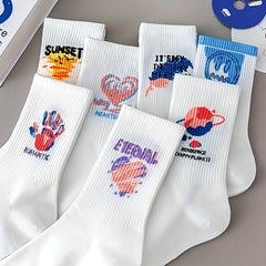 7 Pairs Women's Mixed Pattern Mid Tube Socks