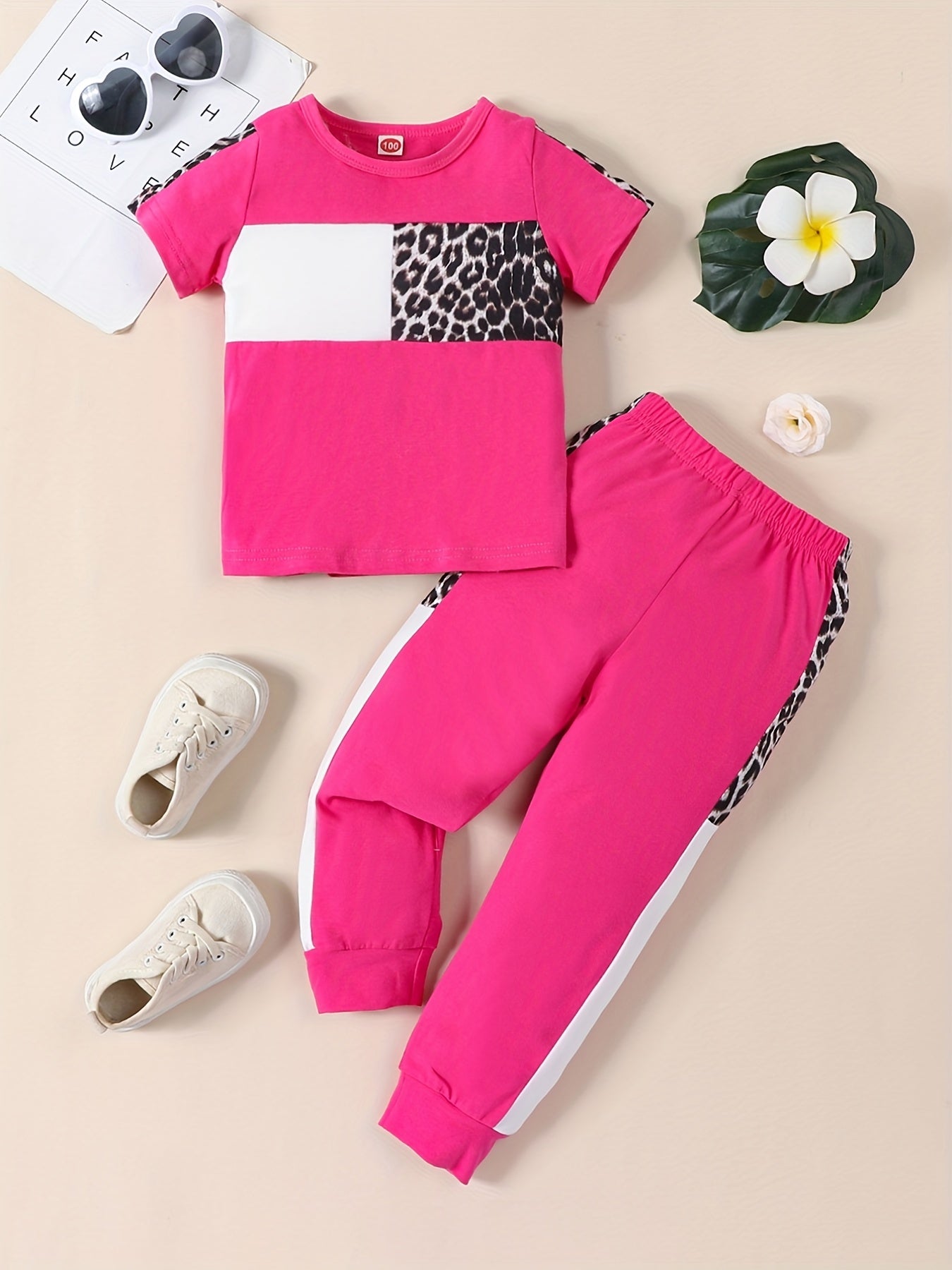Girls Leopard Print T-shirt & Pants Set