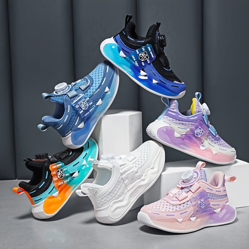 Boys Luminous Sneakers with Rotating Button Breathable Non-slip Shoes