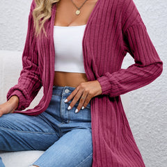 Solid Lantern Sleeve Cardigan Coat for Women