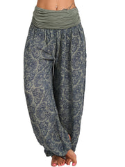 Boho Paisley Floral Print Harem Pants Elastic Waist Spring Summer