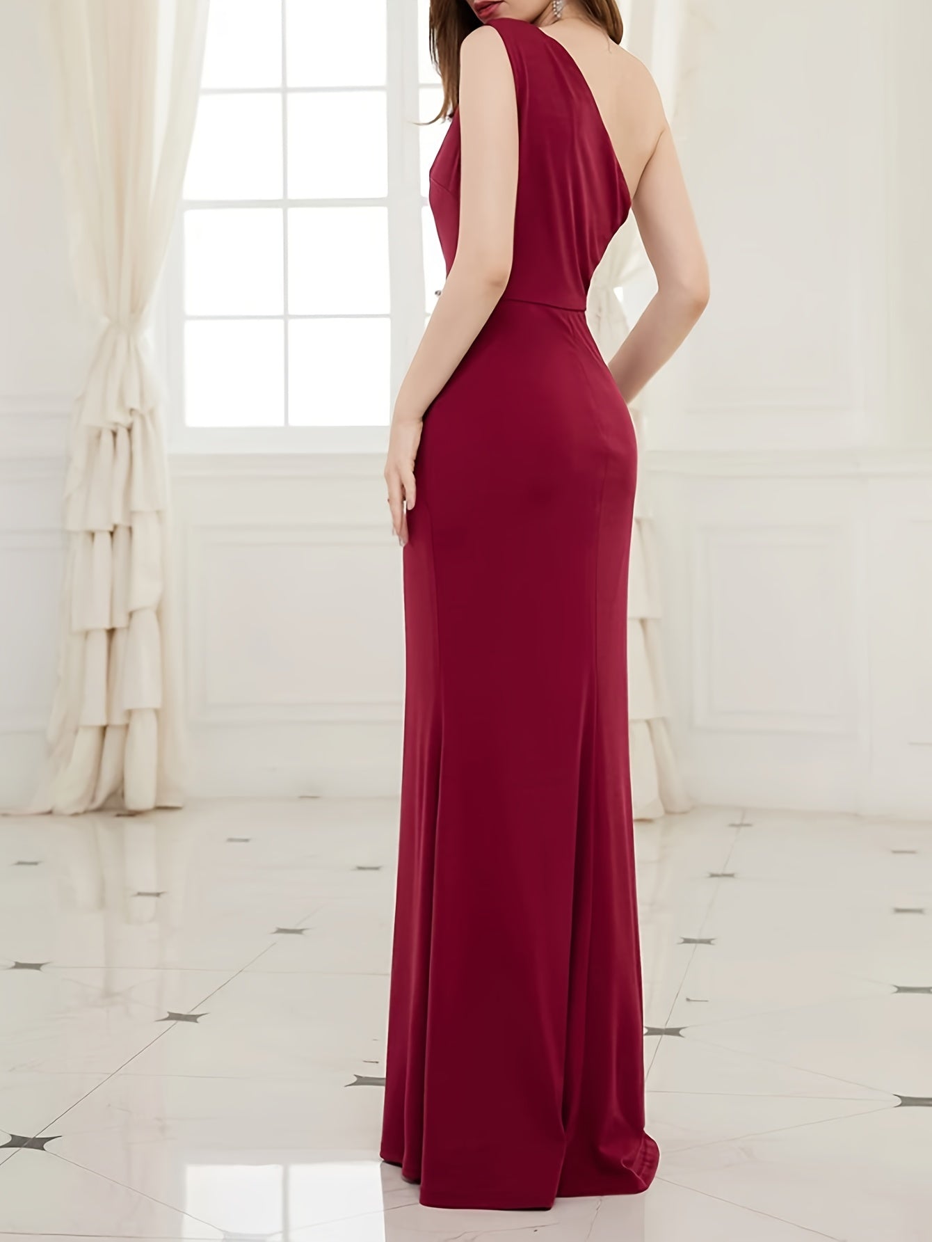 Plus Glitter Sequin One Shoulder Ruffle Trim Wedding Party Dress