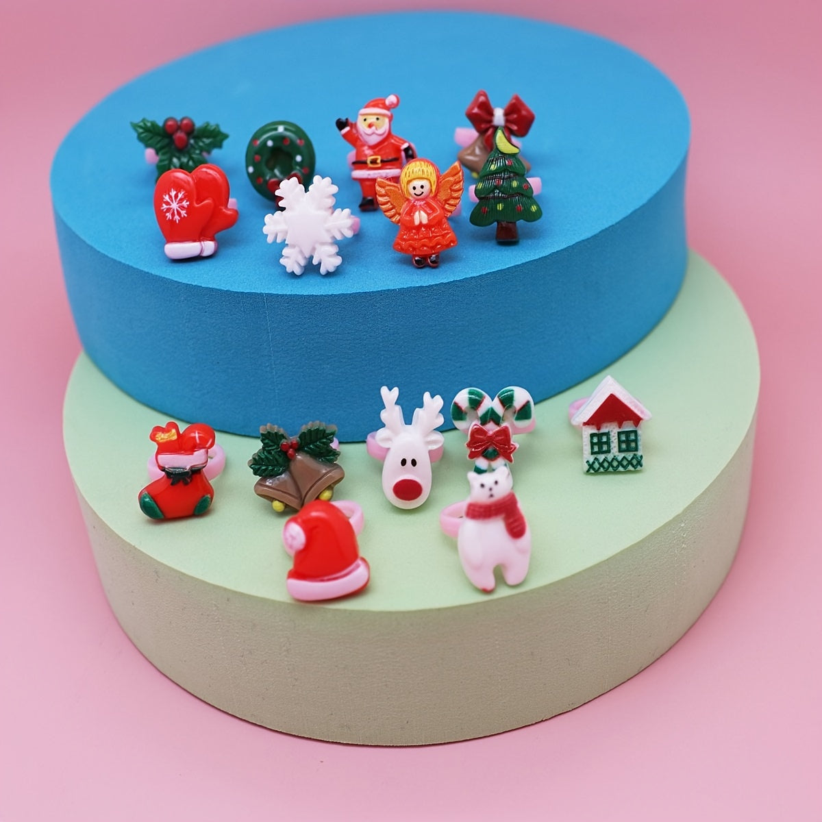 24 Pieces Girl Jewelry Ring Adjustable Christmas Kids Play Rings